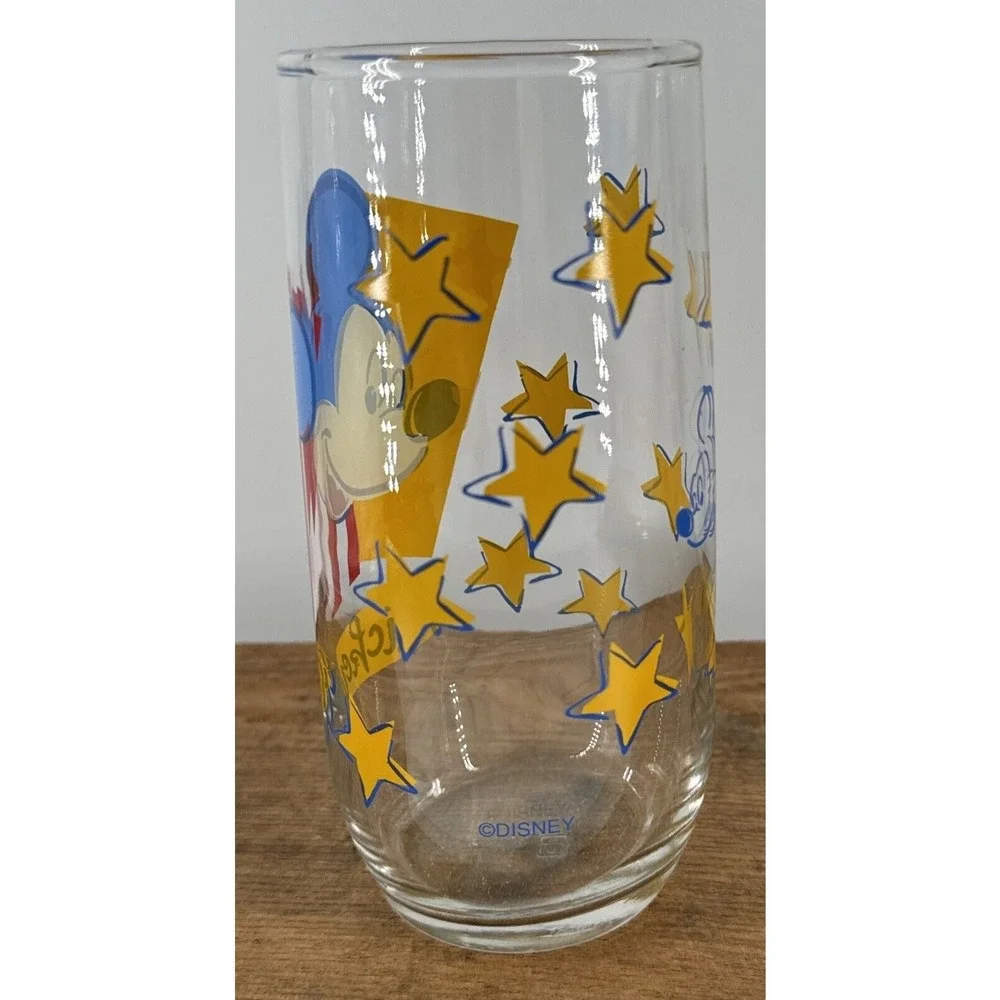 Mickey Mouse Drinking Glass Anchor Hocking Disney Yellow‎ Stars 16 oz Vintage
